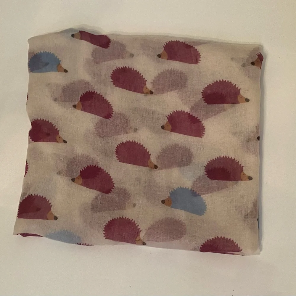 WOMENS NEW SCARF WRAP PASHMINA WHITE PURPLE BLUE HEDGEHOG PRINT LARGE RECTANGLE